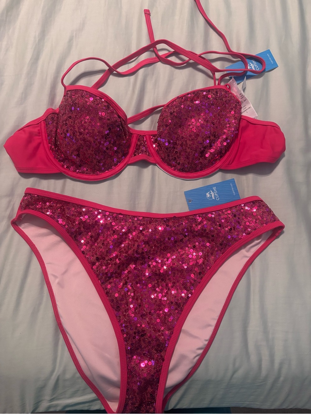 Cupshe Hot Pink Sequin Bikini Set